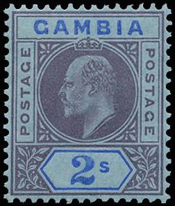 GAMBIA SG 83a 1909 2s PURPLE AND BLUE DENTED FRAME O.G.