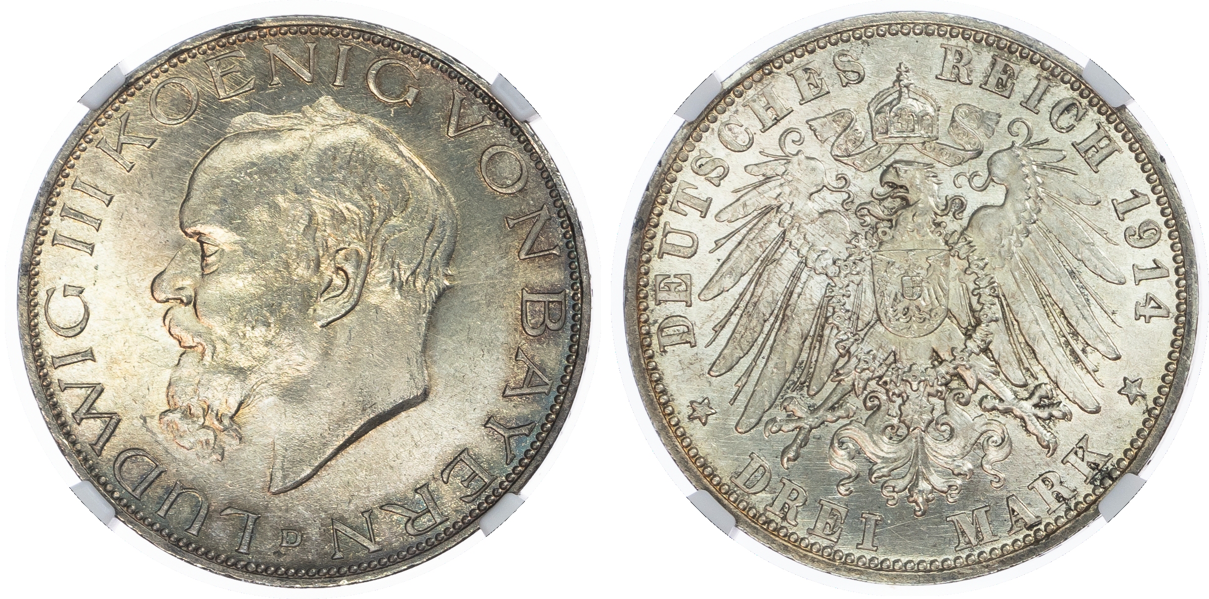 Germany, States, Bavaria. Louis III AR 3 Marks. 1914D. 