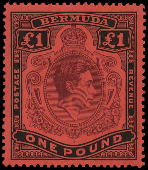 1937 (Nov.) £1 purple and black on red...
