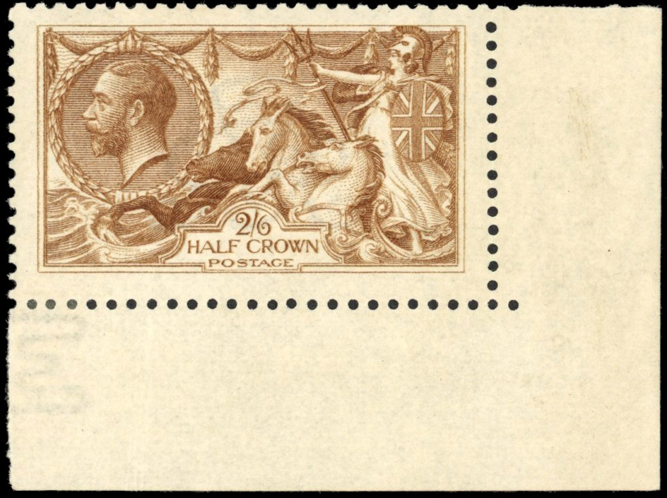 GB: 1915-18 De La Rue 2s6d yellow-brown, mint large part og lower right corner example