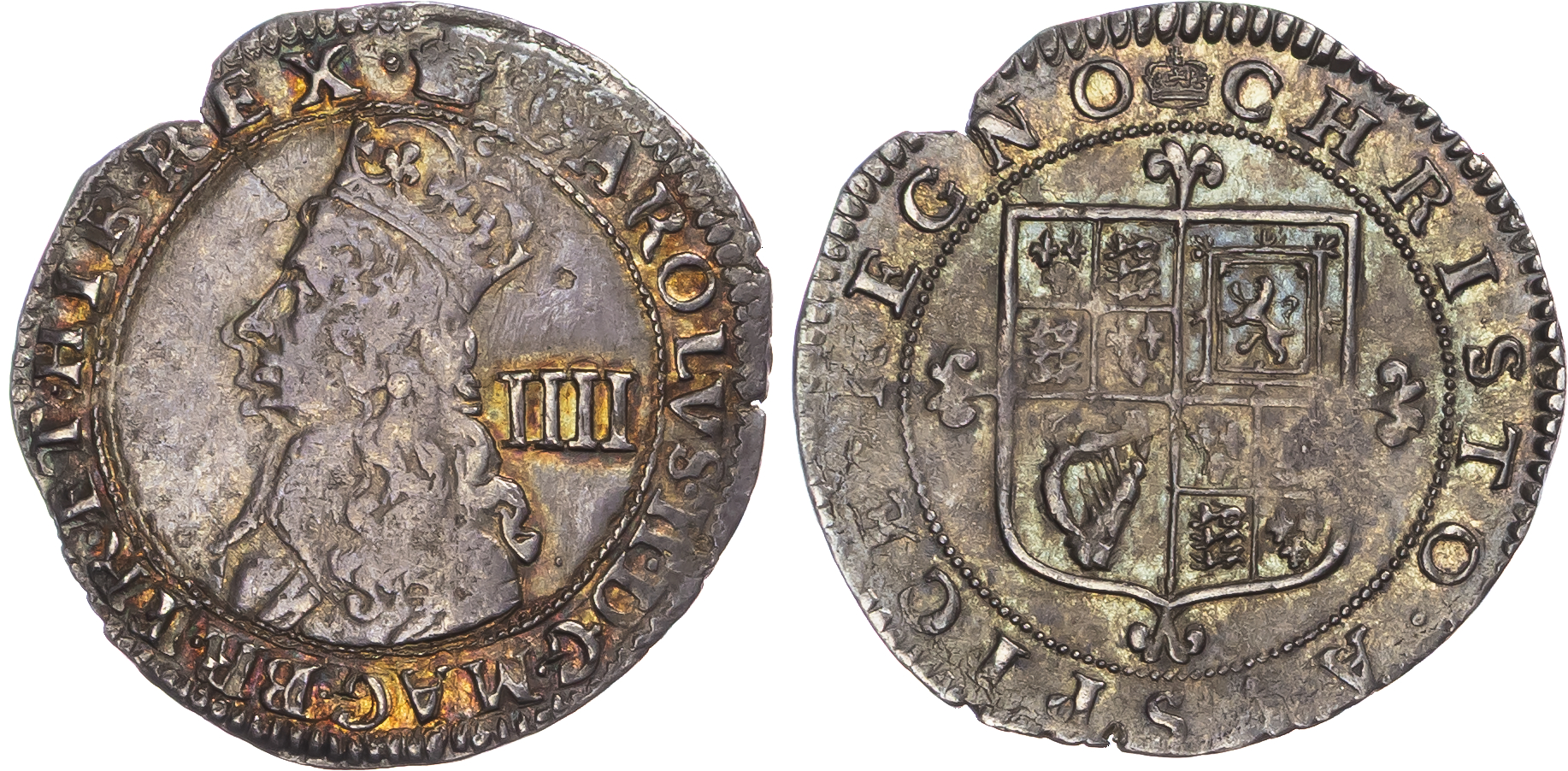 Charles II (1660-1685) Groat, hammered coinage (1660-62), third issue, mintmark crown both sides.