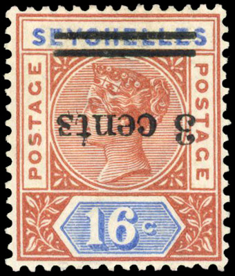 Seychelles SG 38a surcharge inverted