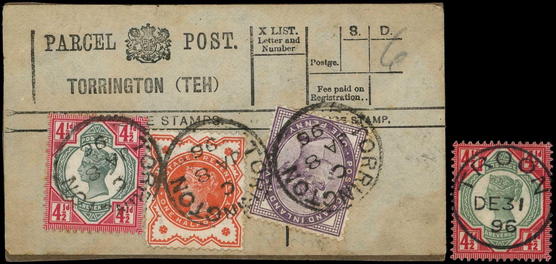 1887 4½d green and bright carmine used with...