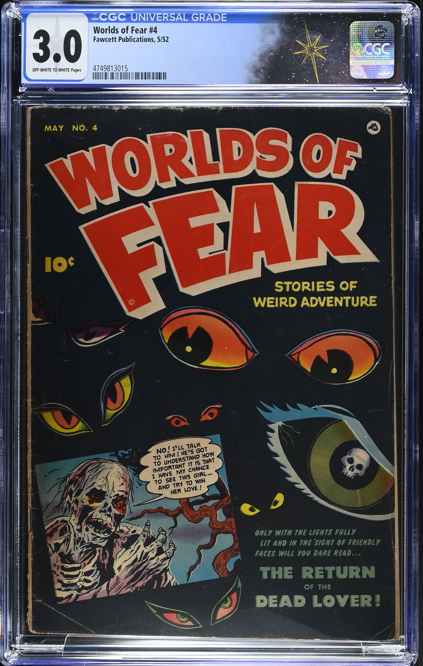 Worlds of Fear #4 CGC 3.0 Cover by Sheldon Moldoff (Fawcett Publications, 1952) Off-White to White Pages