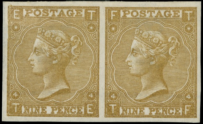 1867 9d Straw Pl.4. Imperforate horizontal pair