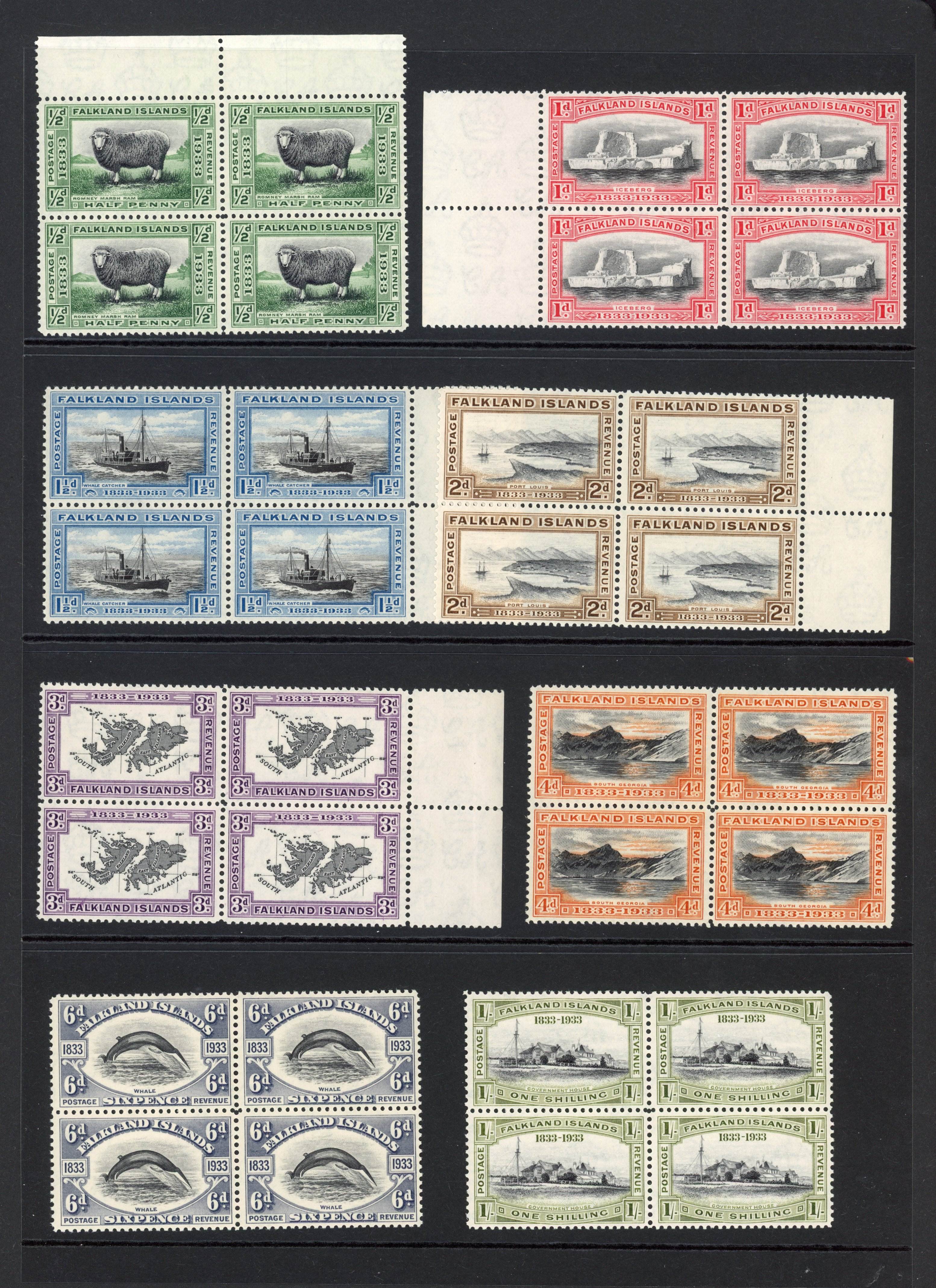 SG 127-134 1933 Centenary set to 1/- blocks mint