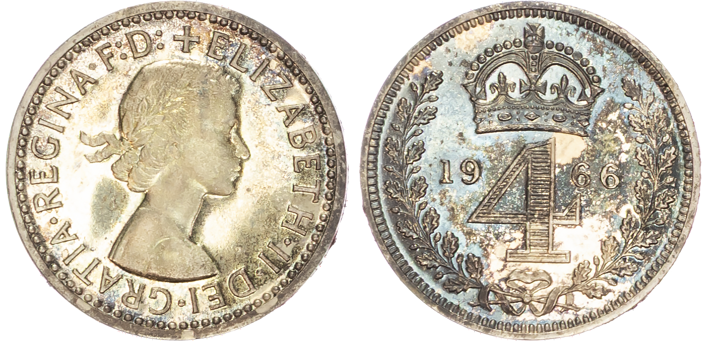 Elizabeth II (1952‑2022), AR Maundy Set, Westminster Abbey, 1966 [4].