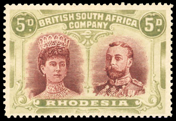 Rhodesia 1910-13 5d lake-brown and olive perf 15