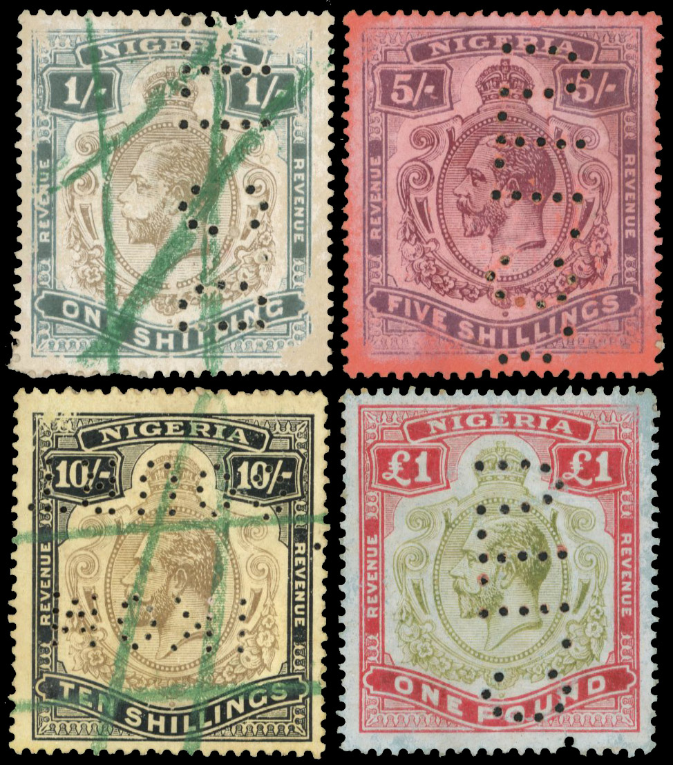 Nigeria 1916 DLR REVENUE/REVENUE Keyplate wmk MCA used 1s, 5s, 10s and £1