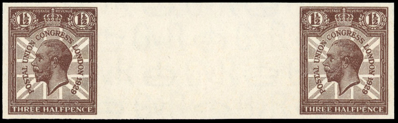 Great Britain 1929 1½d Puple-brown Postal Union Congress, Horizontal Pair, BPMA Imprimatur, SG 436