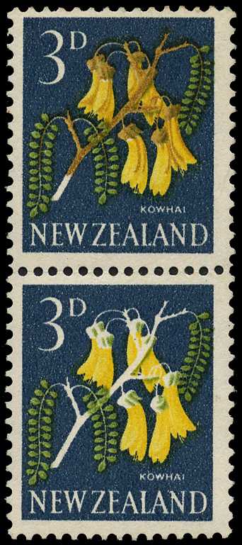 1960 3d Kowhai vertical pair,...