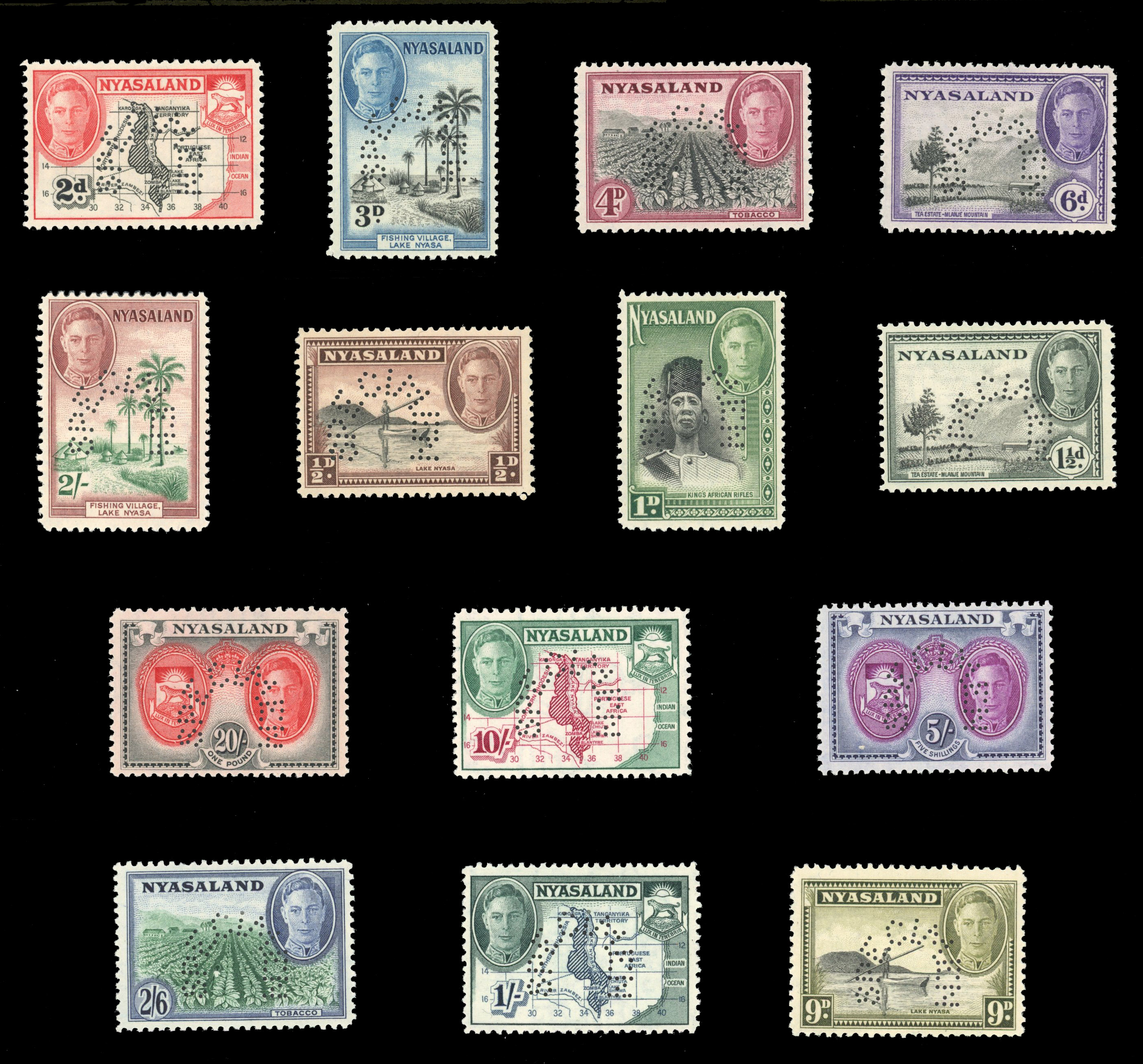 Nyasaland SG 144s-157s 1945 Specimen set