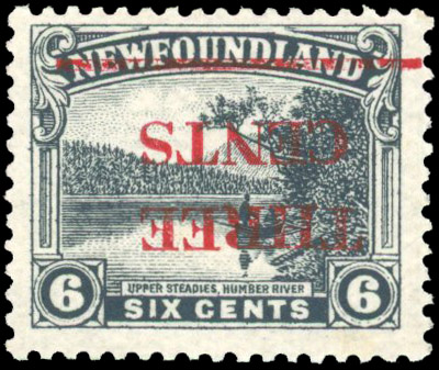 Newfoundland 1929 3c on 6c error Surcharge Inverted