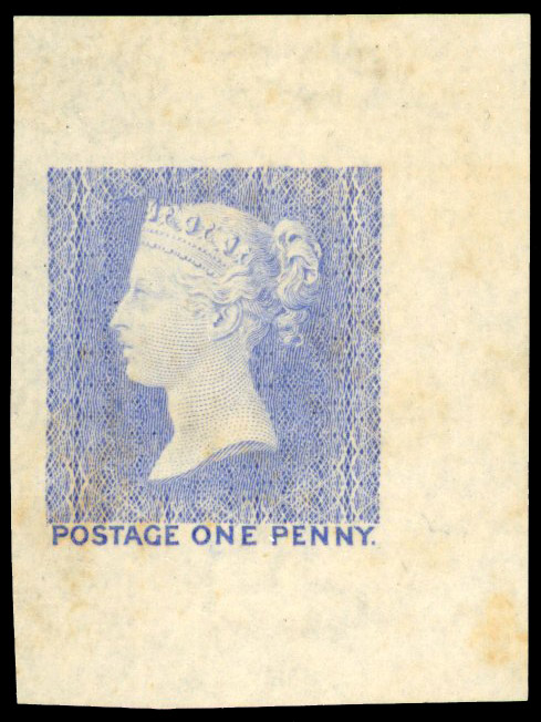 1902 1d Proof of the first (Later rejected) die reprinted example in ultramarine