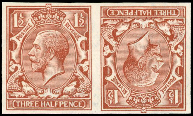 Great Britain 1912 1½d Red-brown, Tête-bêche Pair, BPMA Imprimatur, SG 362