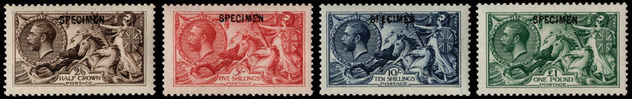 Great Britain 1913 2s6d-£1 "Seahorses" (Waterlow printing). A very fine well centred unused o.g. set of four each …