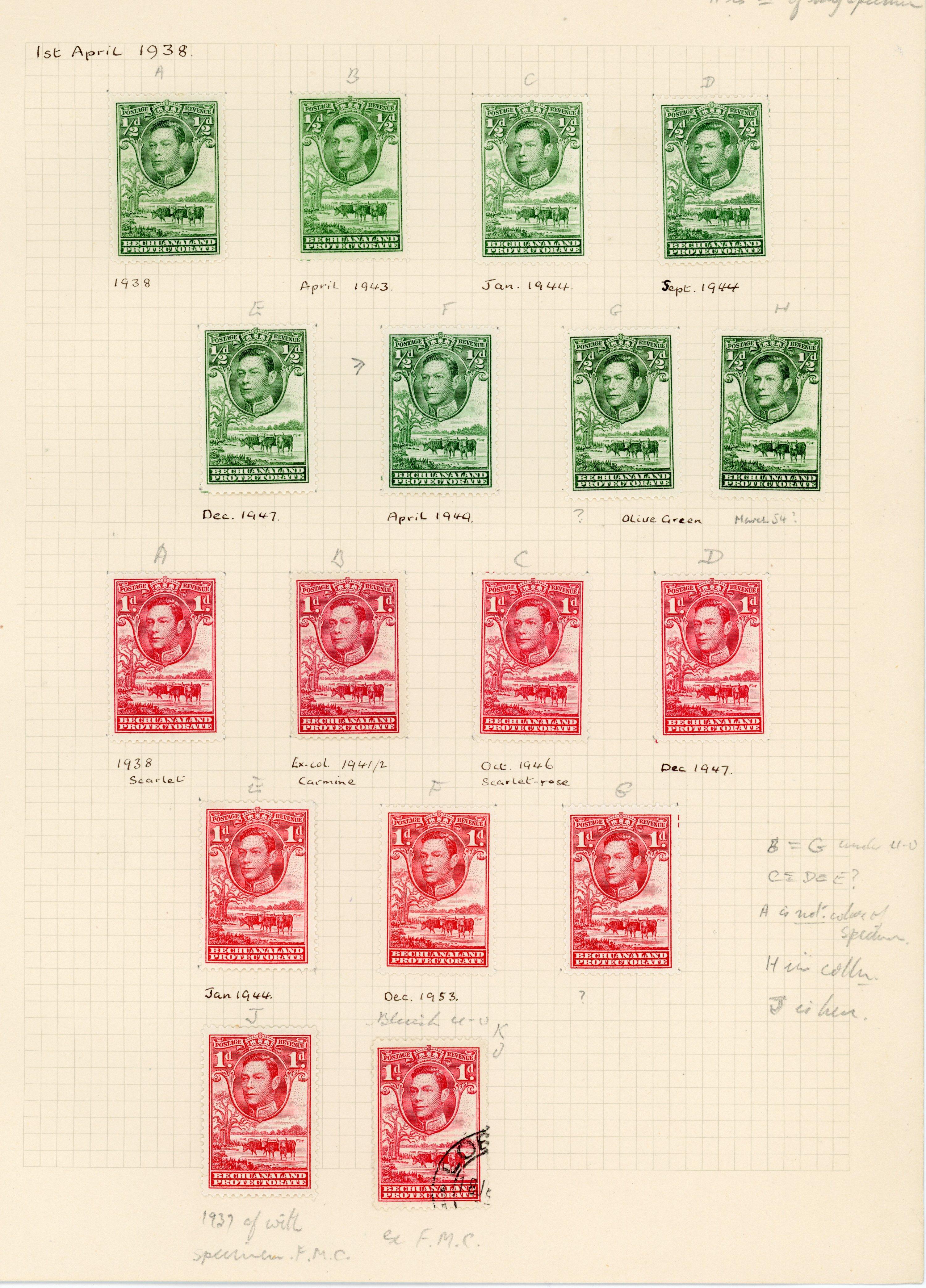 Bechuanaland SG 118-128 printings collection mint