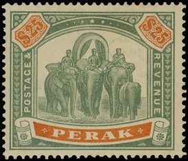 1895-9 $25 green and orange, unused without gum; good appearance.  BPA Certificate (1991).  SG 80, £12000 (with...