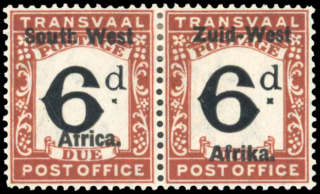 South West Africa 1923 postage due 6d variety 12mm between lines of overprint