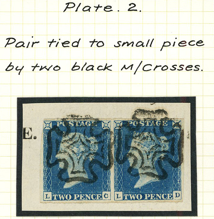 1840 2d Blue Pl.2. Used horizontal pair on piece.