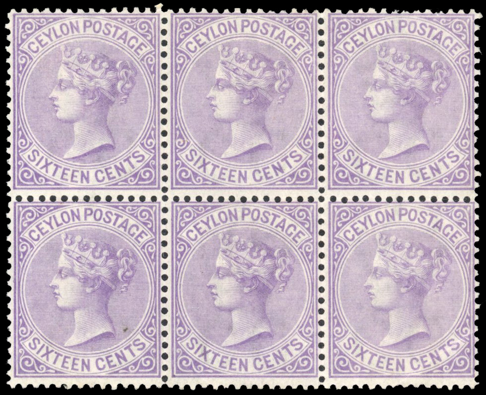 Ceylon SG 126 1872-80 16c block of six mint