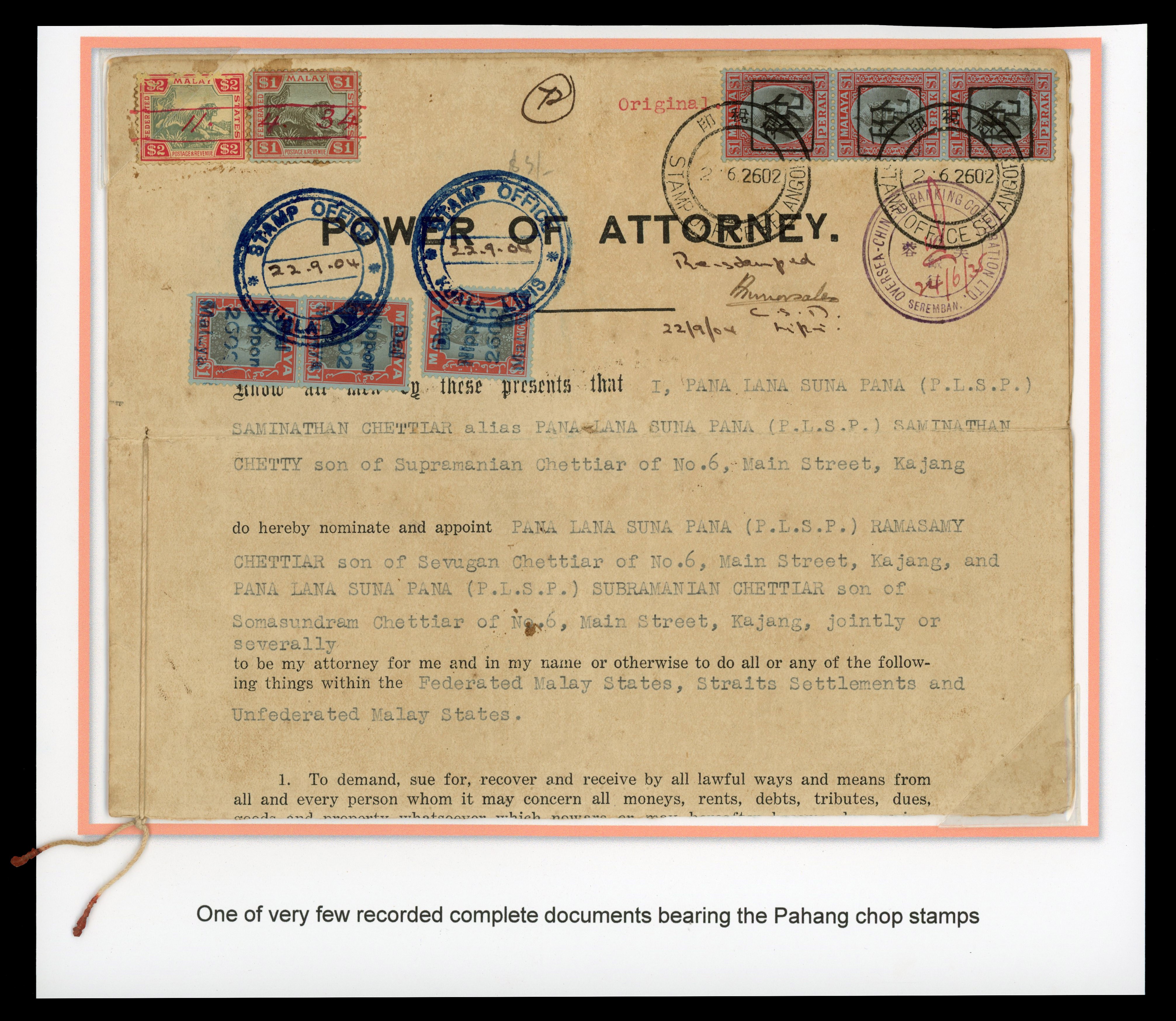 Jap Occ Pahang Revenue 1944-5 Dai Nippon chop collection