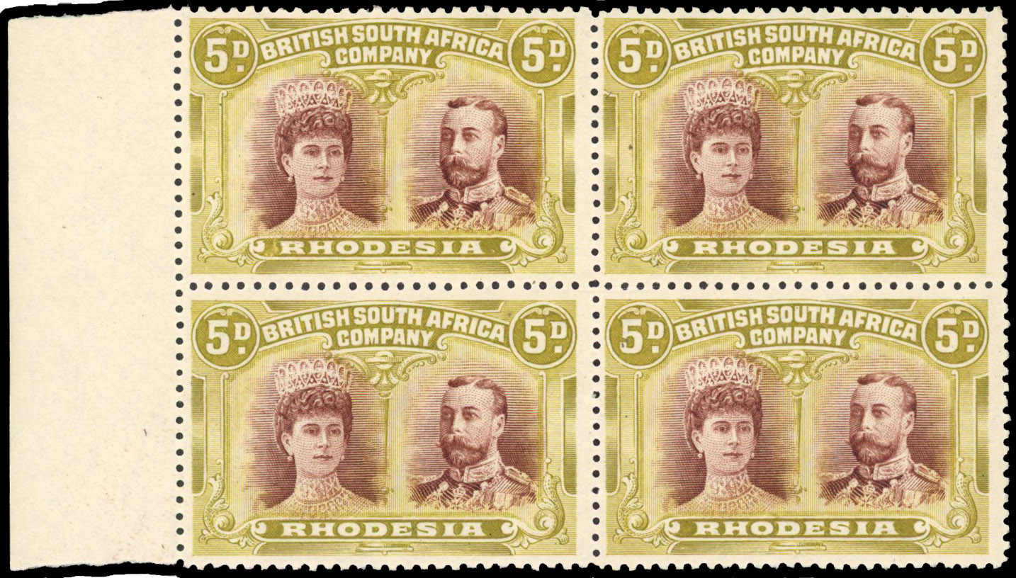 SG 141a 5d purple-brown and olive-yellow block mint