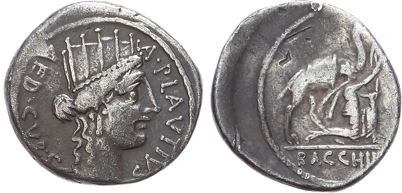 A. Plautius (55 BC) AR Denarius, Rome, 3.34g. 