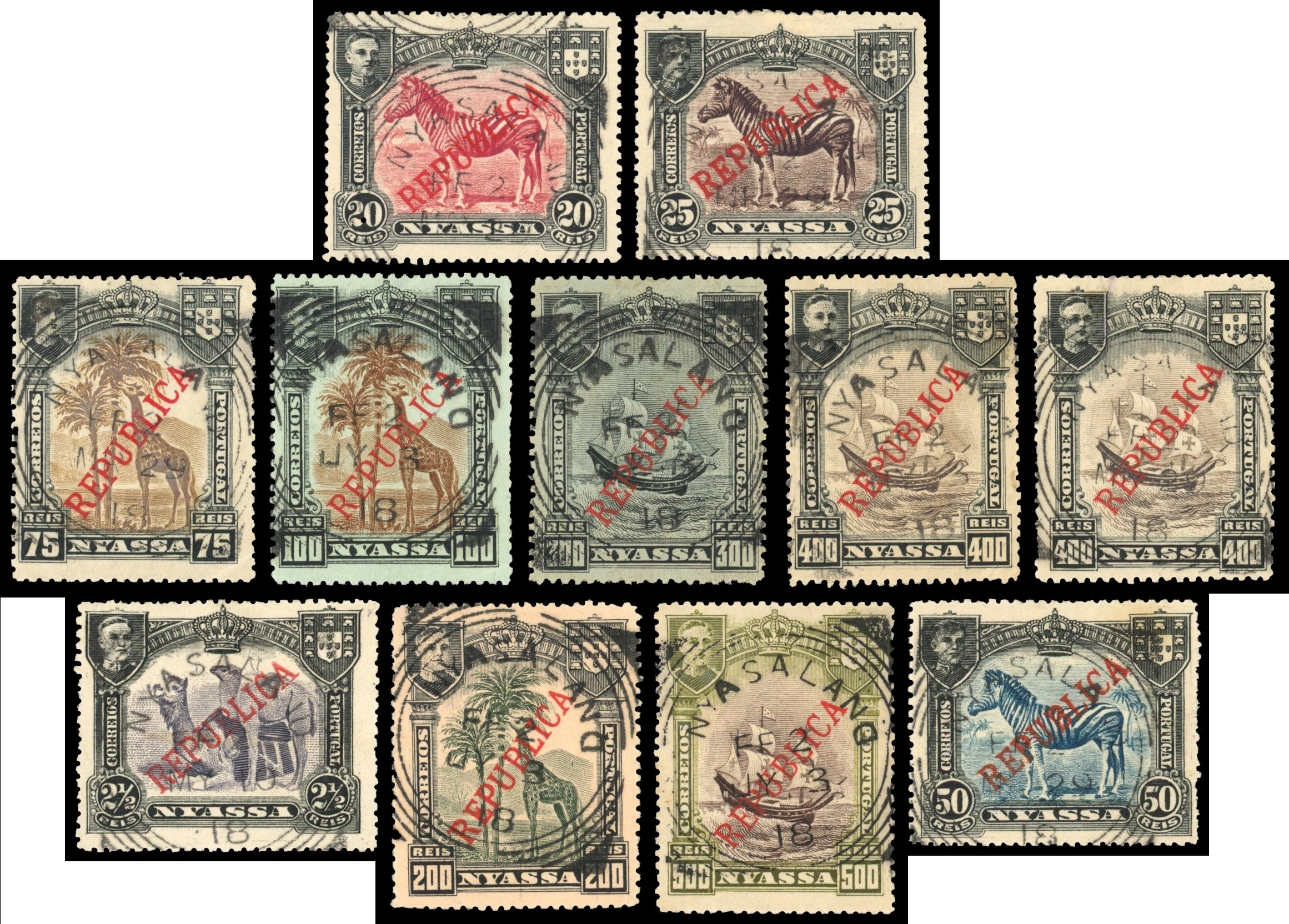 Nyasaland-Rhodesia Field Force post office 2 on Portuguese Nyassa stamps