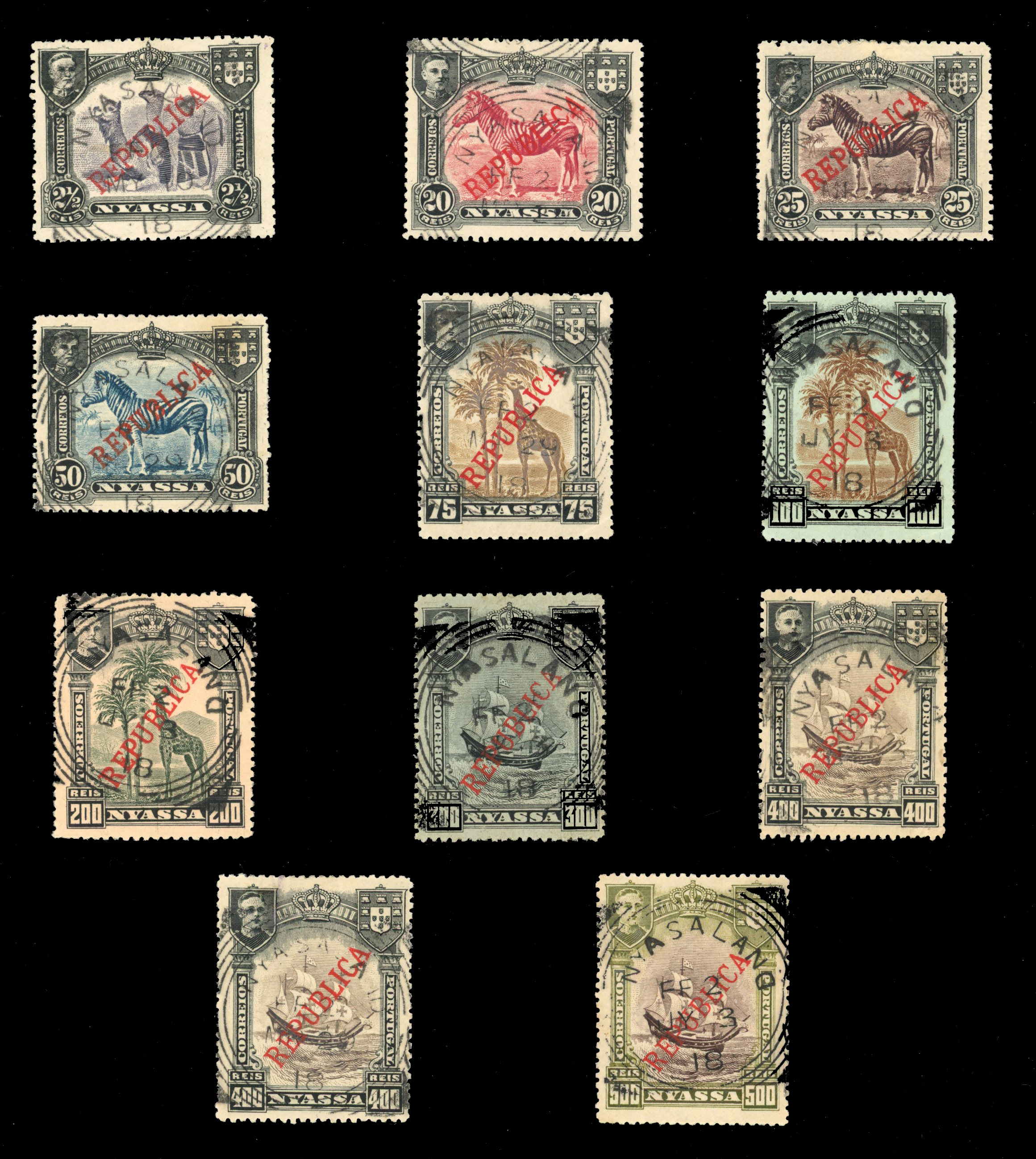 Nyassa issues with 1918 Nyasaland Field Post Office 2 cancels