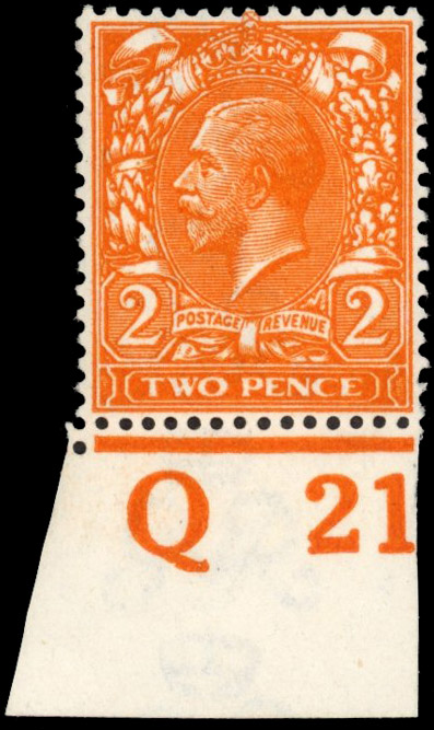GB 1912-24 2d intense bright orange Control single mint