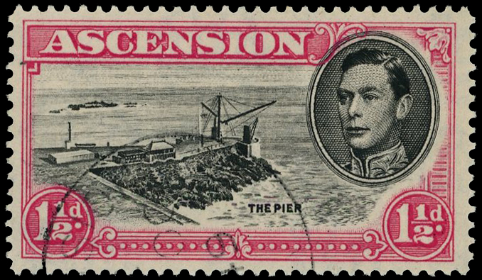 1949 1½d black and rose-carmine perf 14, R3/1 ut mast and railings, fine used.  SG 40db,...