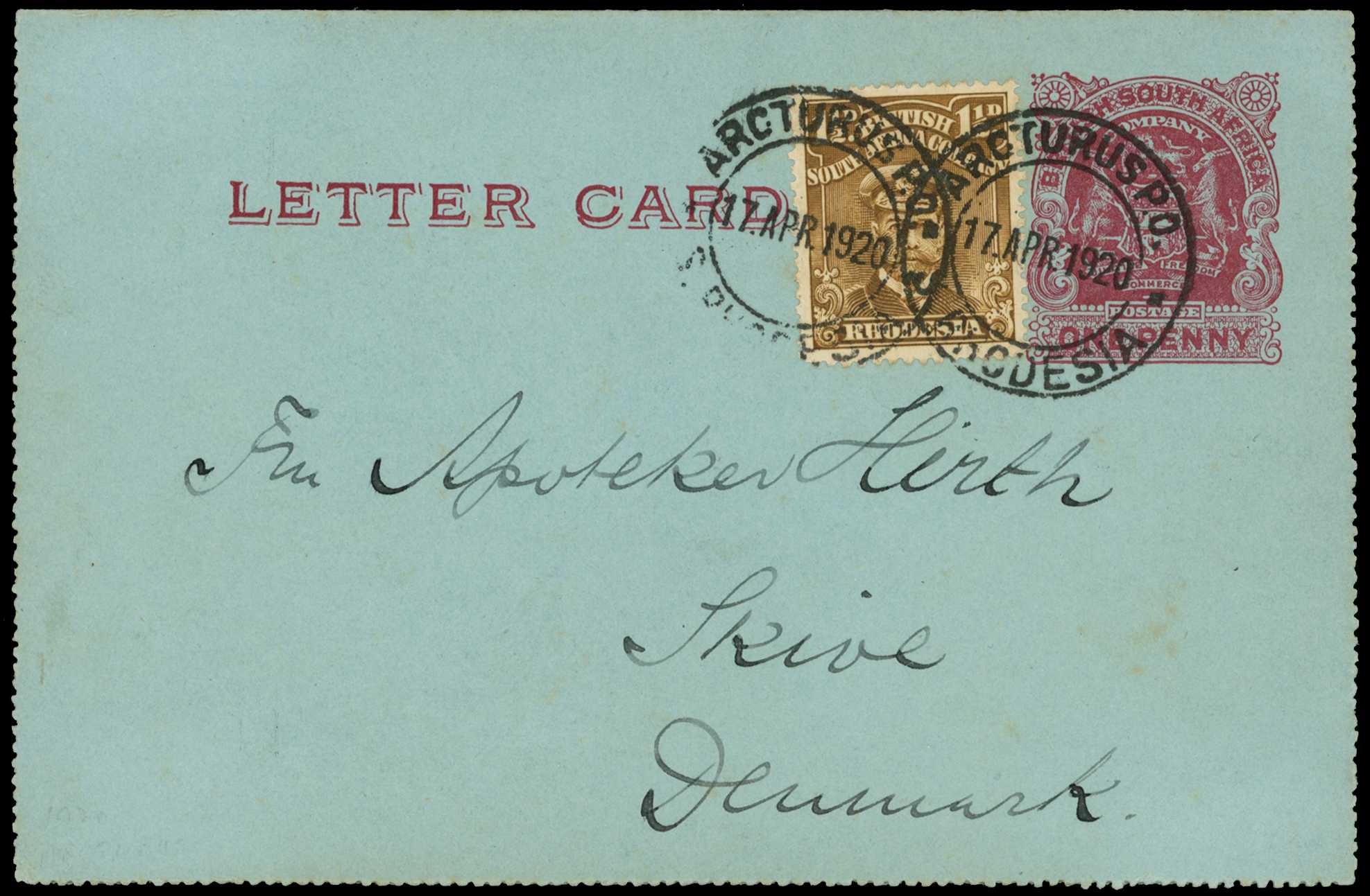 Usages. 1903 Arms 1d lettercard uprated with...