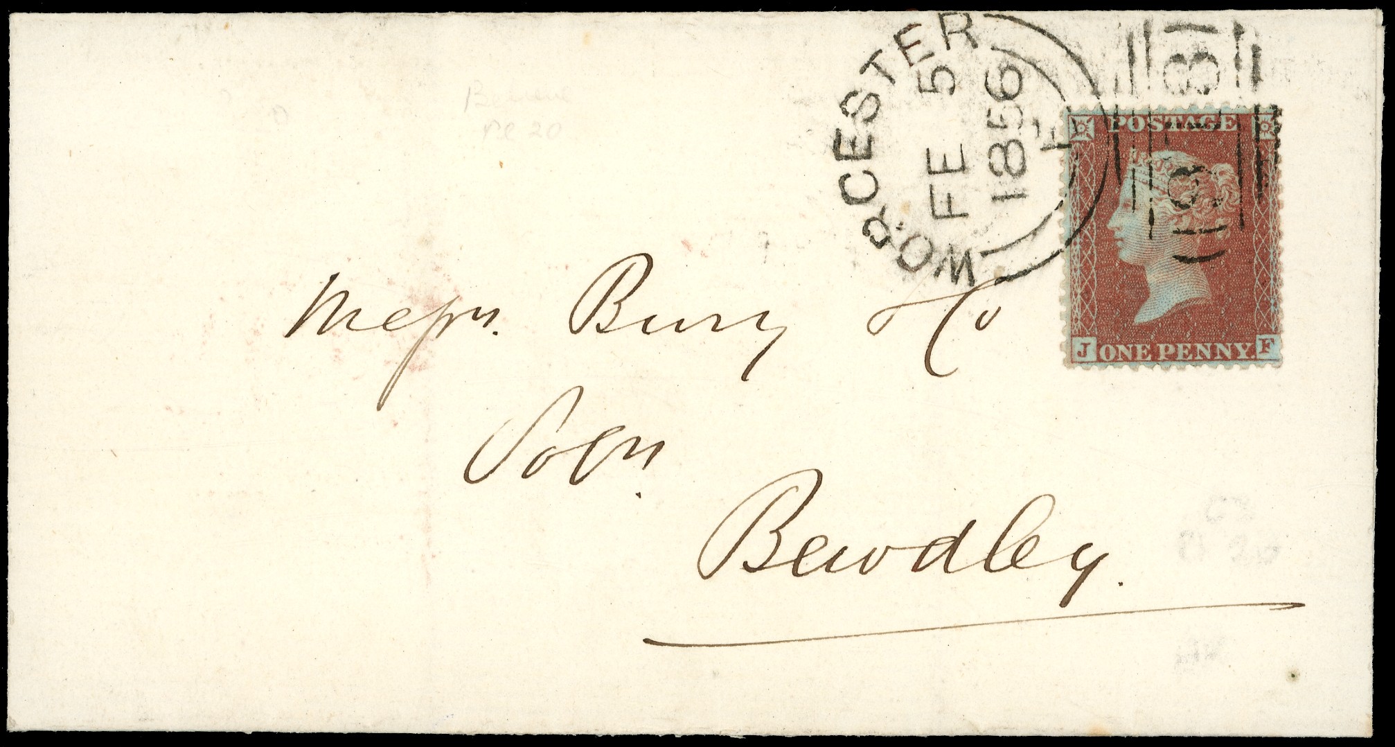 1855 1d Red-brown Pl.20. on cover