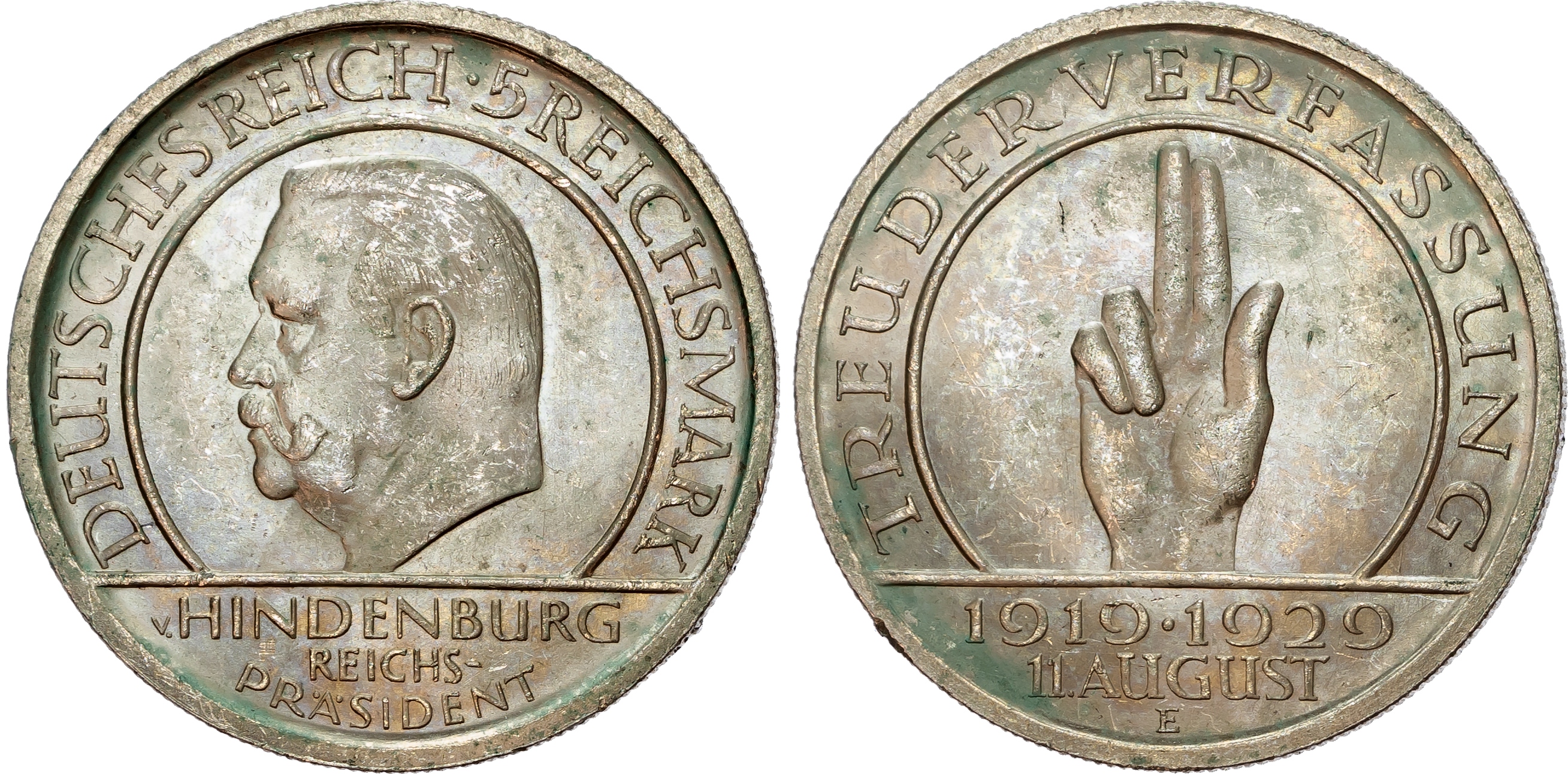 Germany, Weimar Republic (1913-1933), 10th Anniversary of the Weimar Constitution, silver 5 Reichsmark.