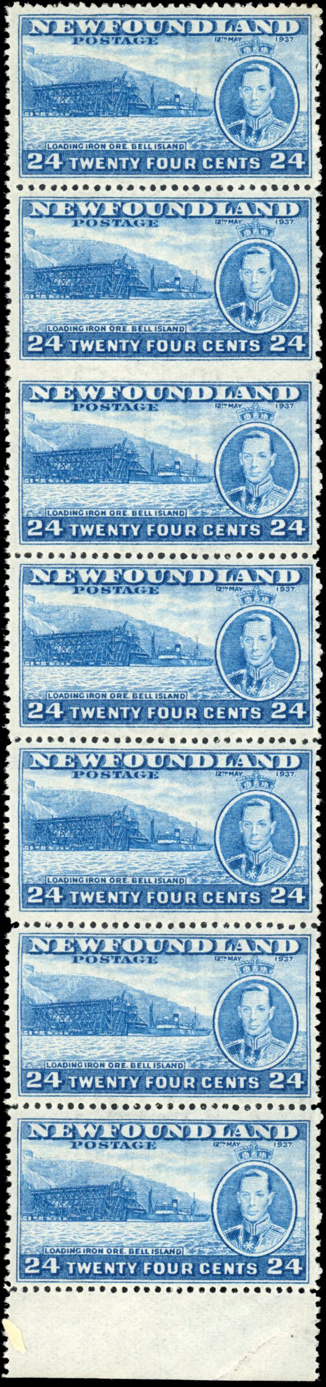 Newfoundland SG 265cb 24c pair imperf between mint