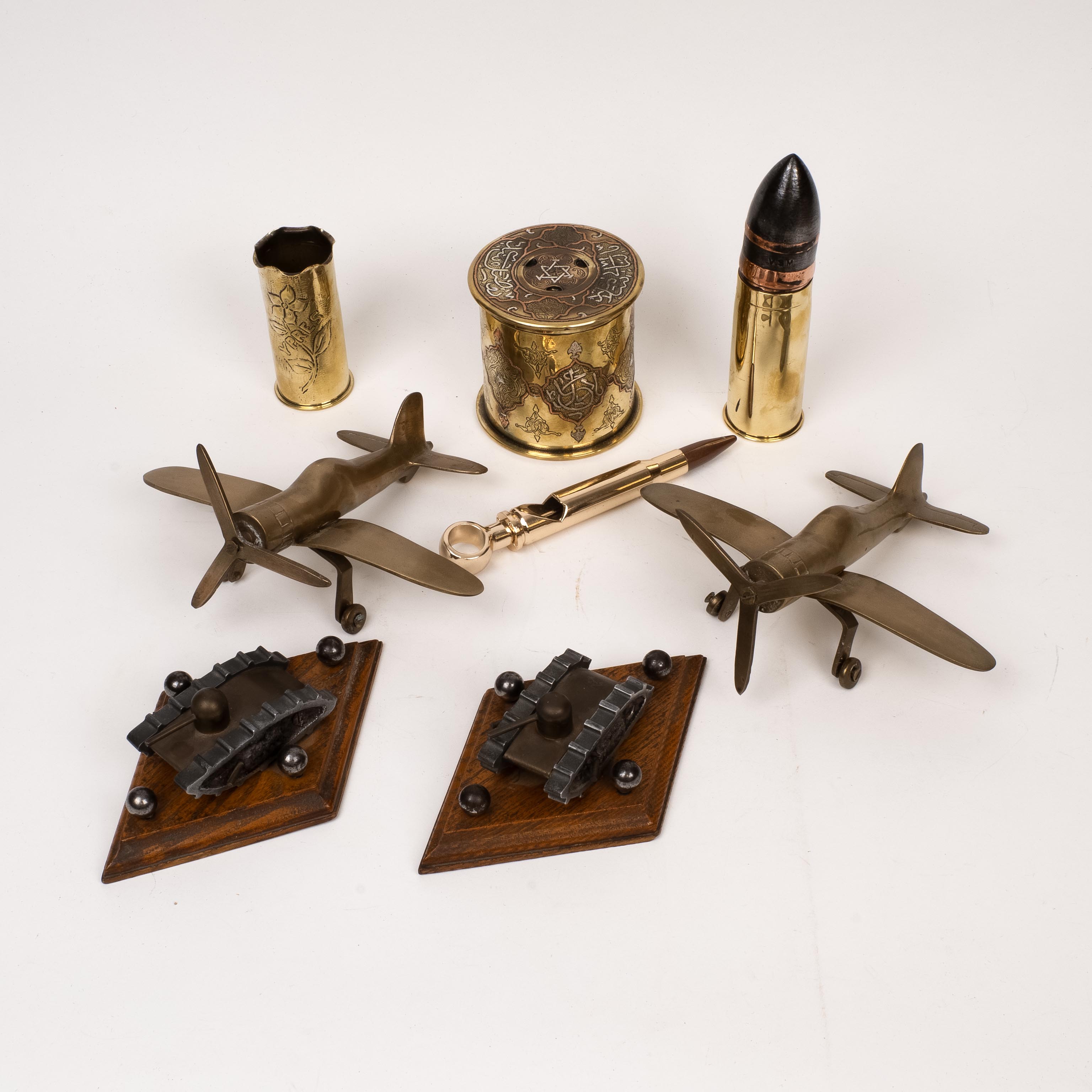 Trench Art - Various with model Aircraft and Tanks etc.