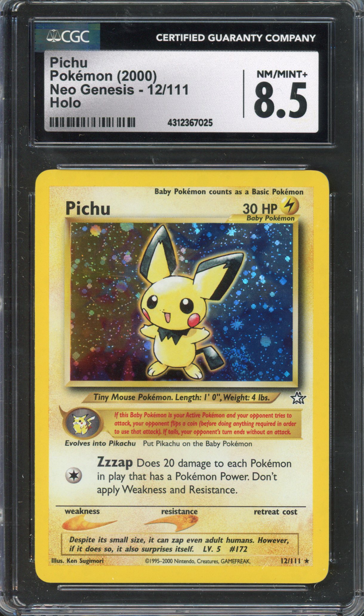 Pokémon TCG - CGC 8.5 Pichu Neo Genesis NM/MINT+ 