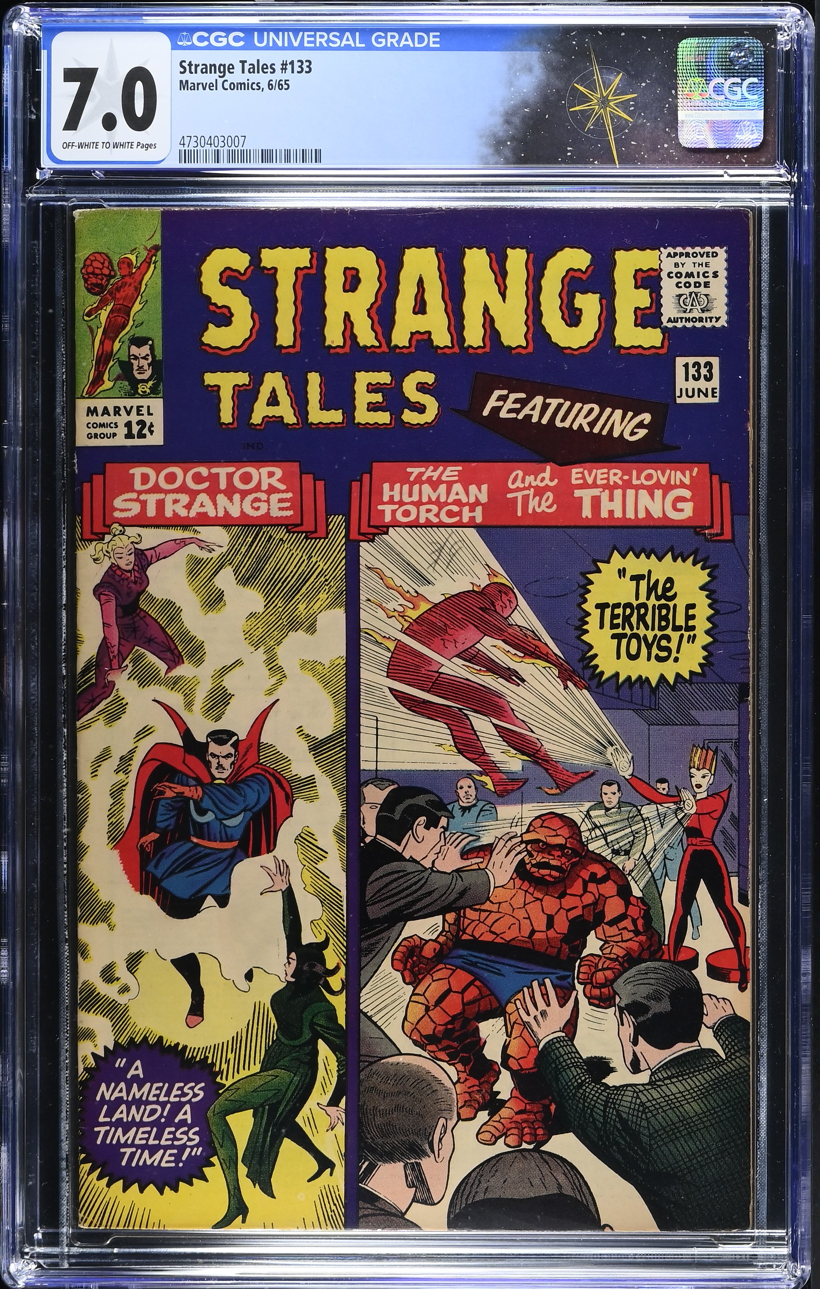 Strange Tales #133 CGC 7.0 "The Terrible Toys!" Puppet Master Appearance (Marvel Comics, 1965) Off-White to White Pages