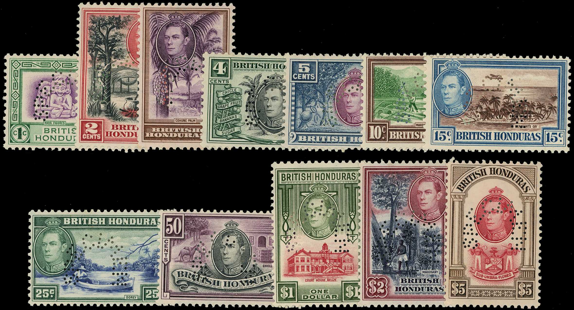 1938 set of twelve perforated SPECIMEN Type B9, o.g., quite heavy hinge remainders.  SG 150s-161s,...