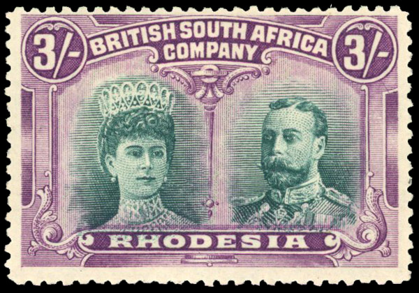 † 3/- deep bluish green and deep purple RSC A mint