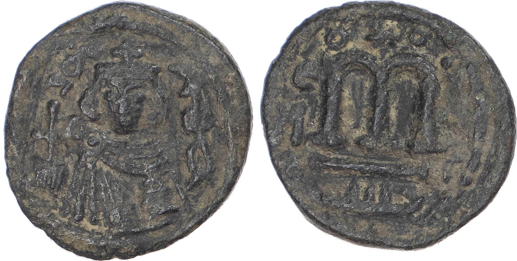 Arab-Byzantine, temp. Mu’awiya I ibn Abi Sufyan (AH 41‑60 / AD 661‑680 AD), bronze Fals, Hims