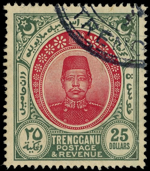 1912 $25 rose-carmine and green, watermark MCA, fiscally used, very attractive. SG...