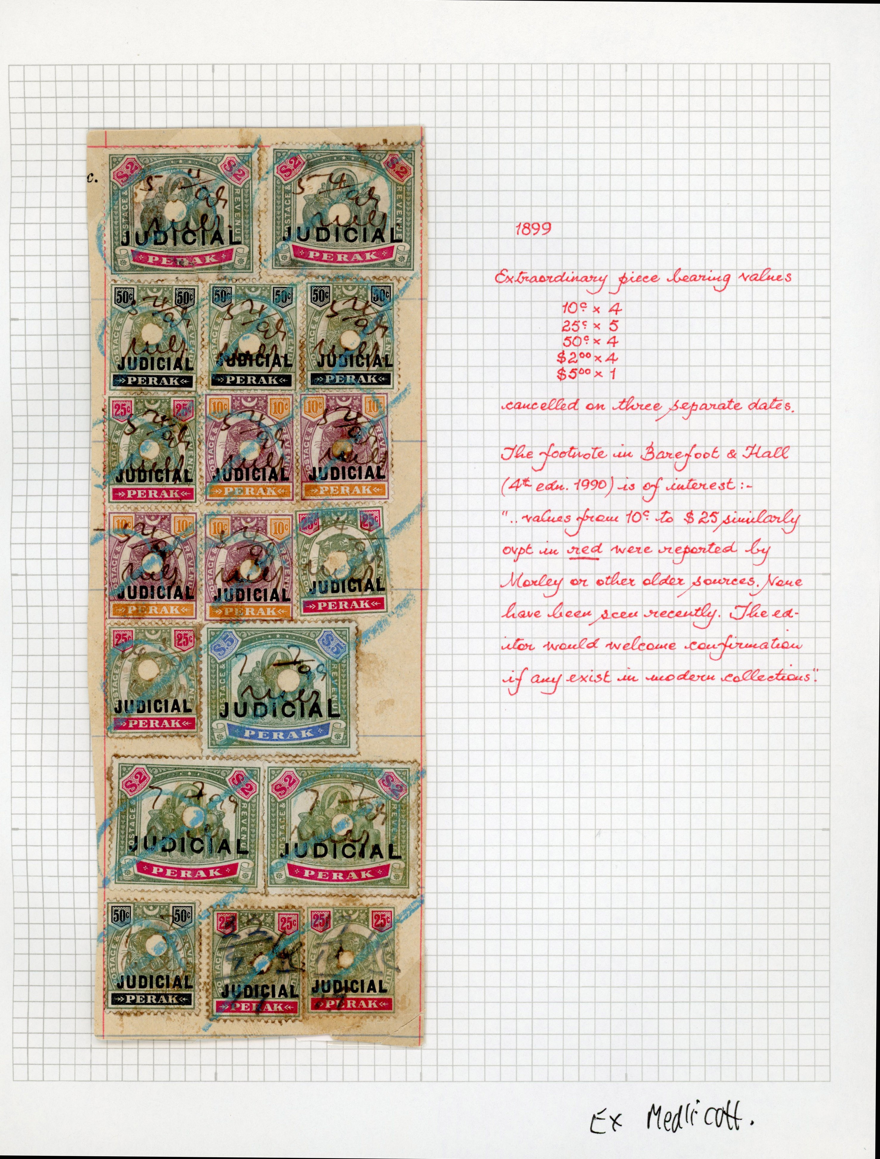 Perak Judicial 1897-1902 De La Rue set plus 1901 overprint pair used