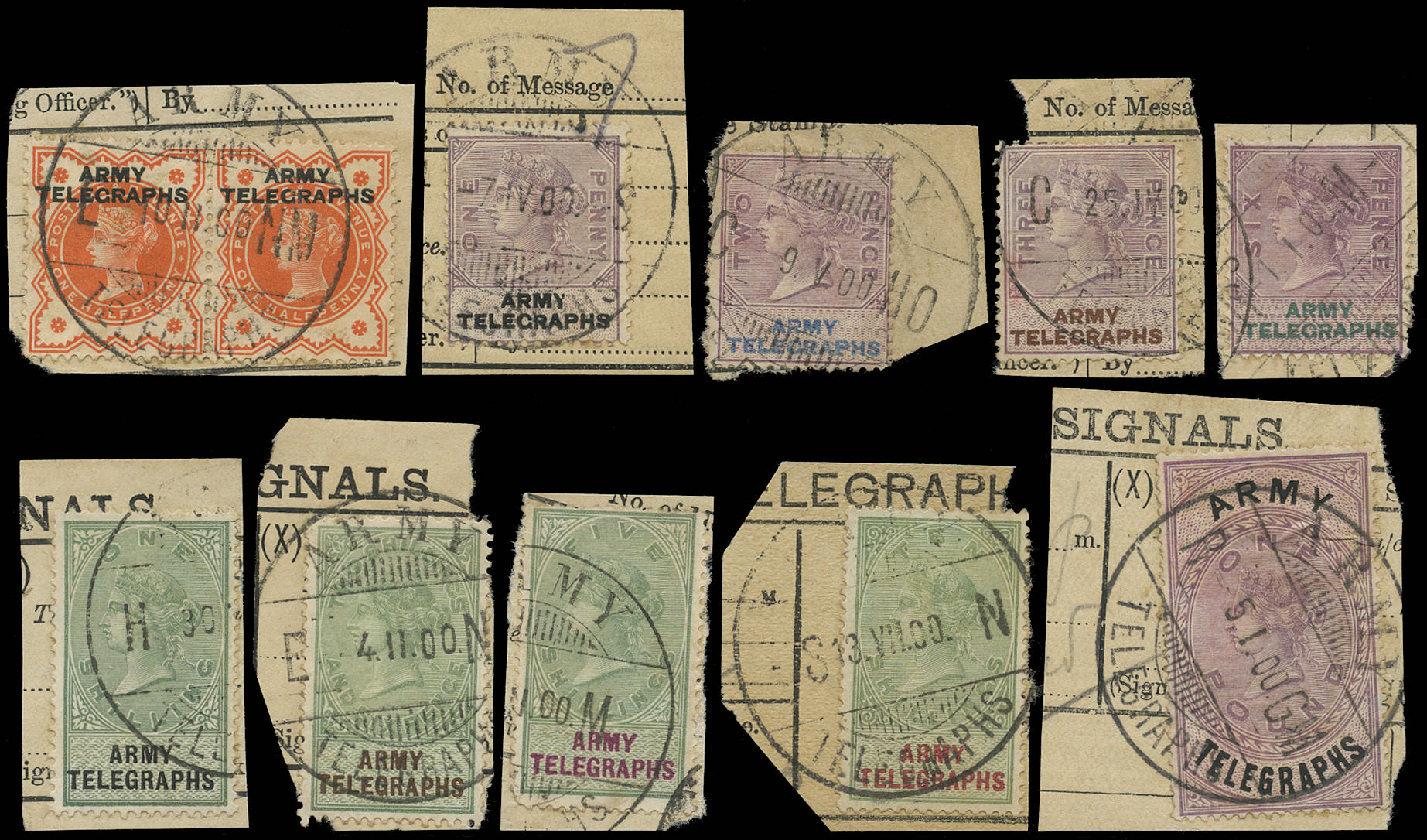 SOUTH AFRICA 1899  SG AT1, 3-6, 8-12 Telegraph ½d to £1 Army Telegraphs used
