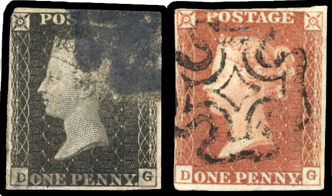 1840 1d Black Pl.11 (KC). Used example in matched pair with 1d red