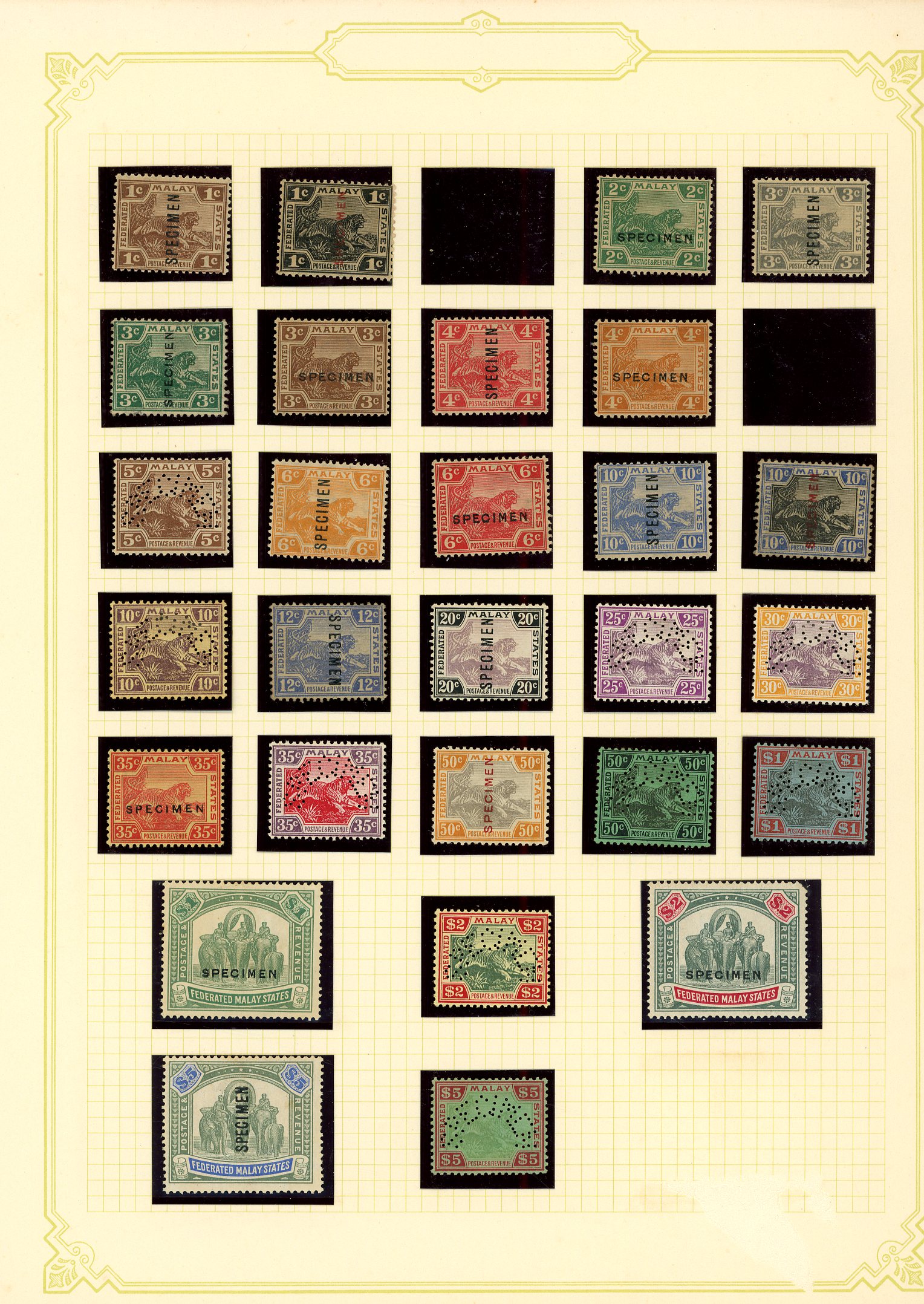 1922-34 Script watermark collection on leaves (637) commencing with almost complete Specimens to $5, missing only the 2c...