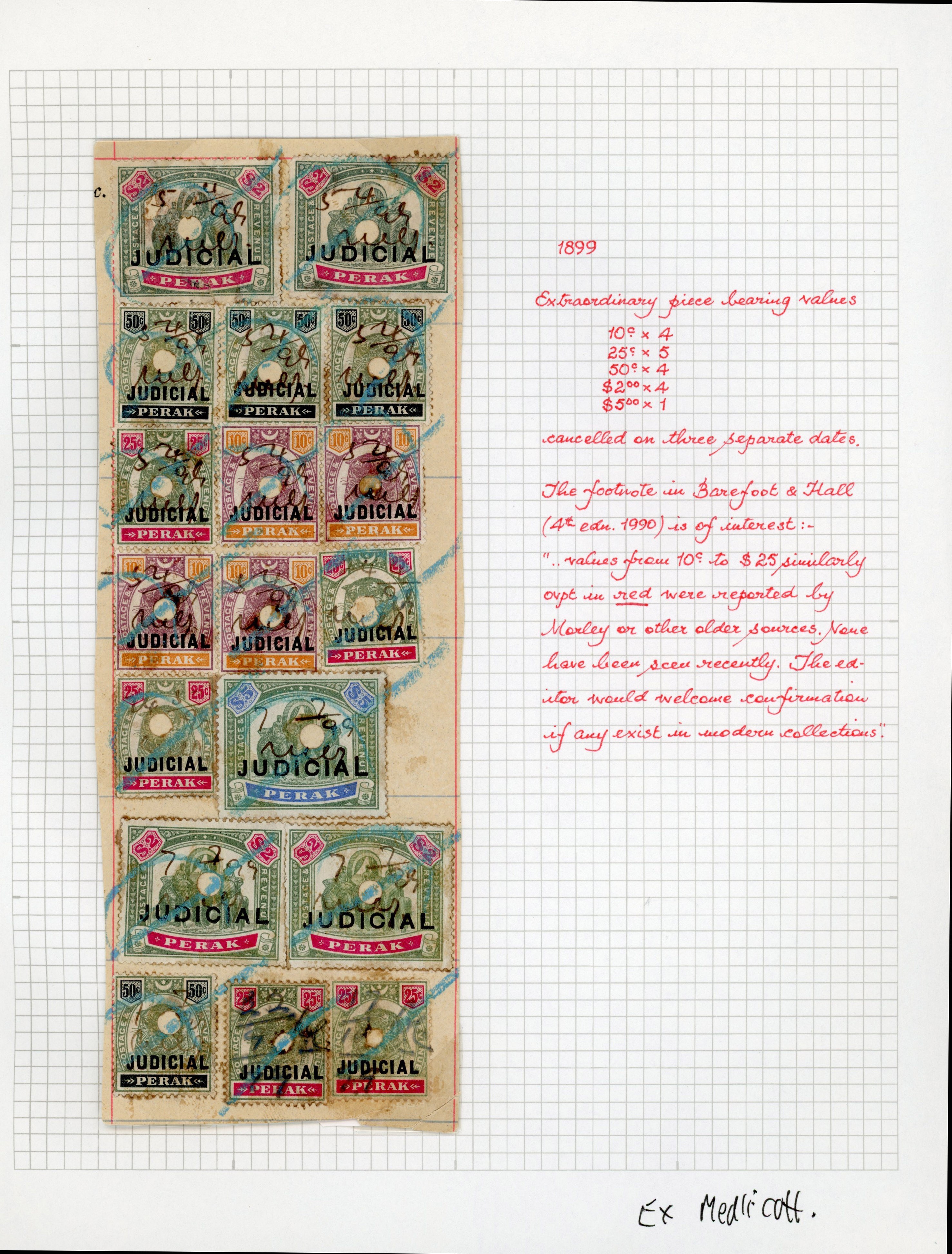 Perak Judicial 1897-1902 De La Rue set plus 1901 overprint pair used
