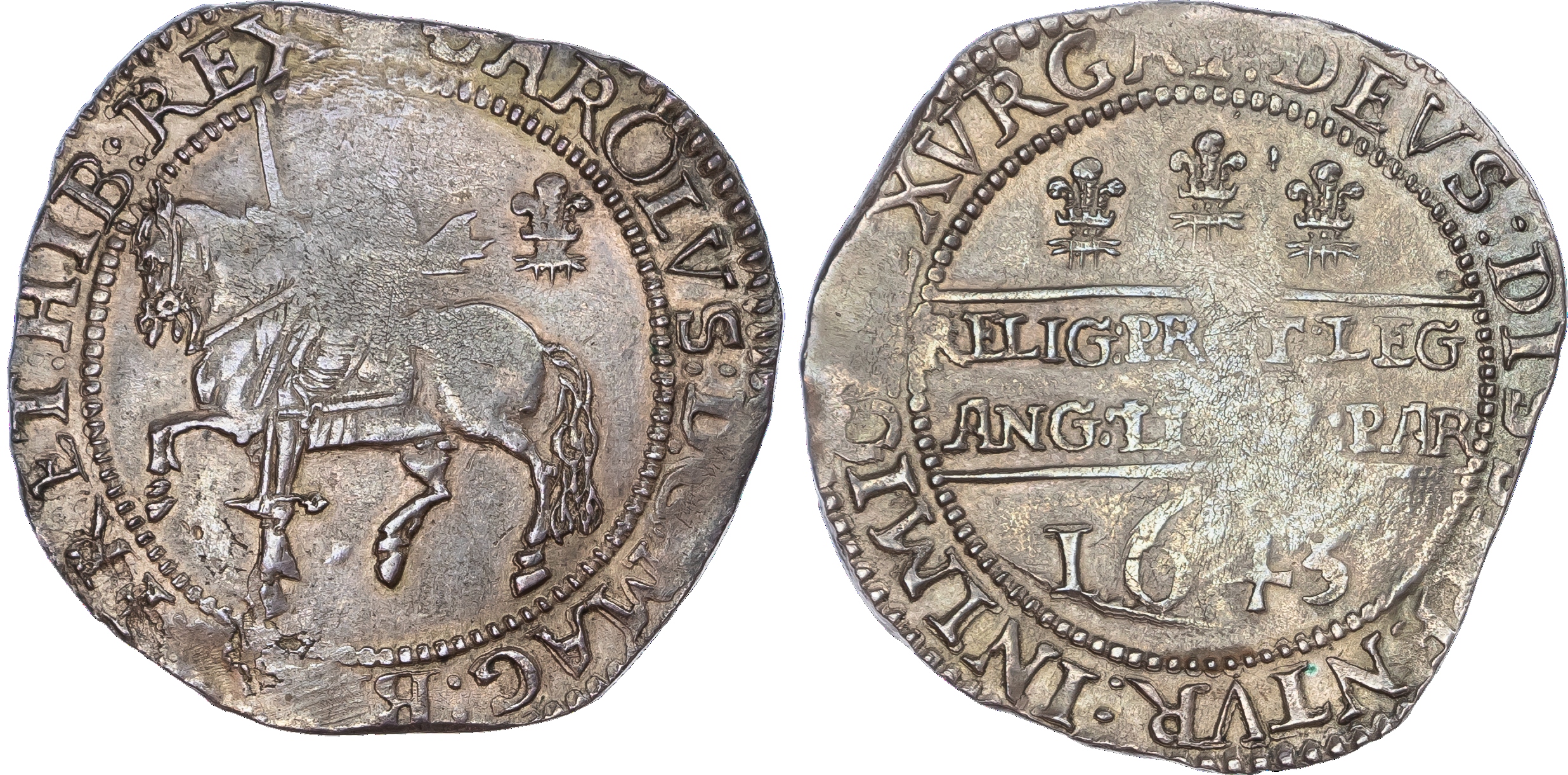 Charles I, (1625 ‑1649), AR Halfcrown, 1643, 14.29gm. Oxford mint