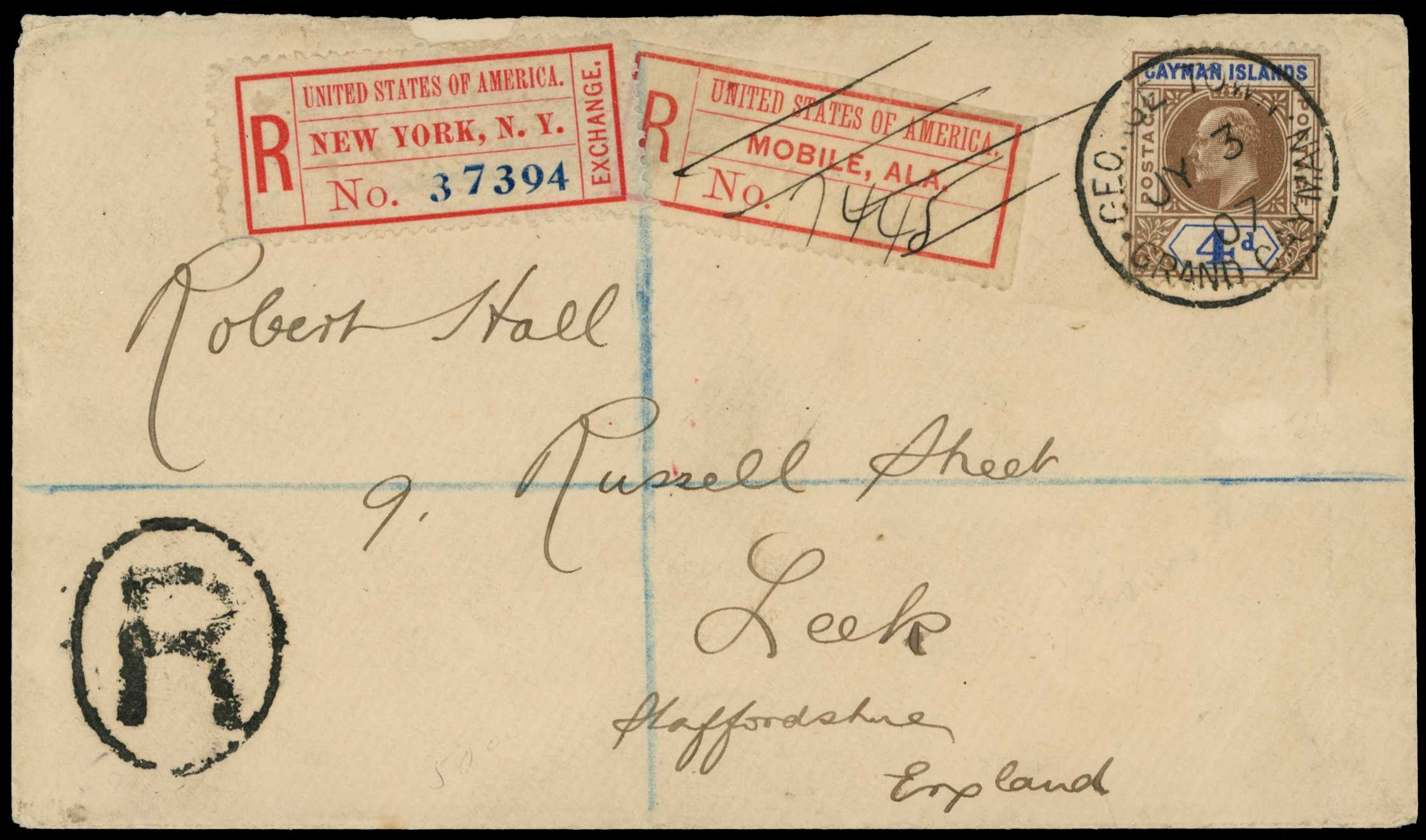 1907 Fine registered cover to England bearing...